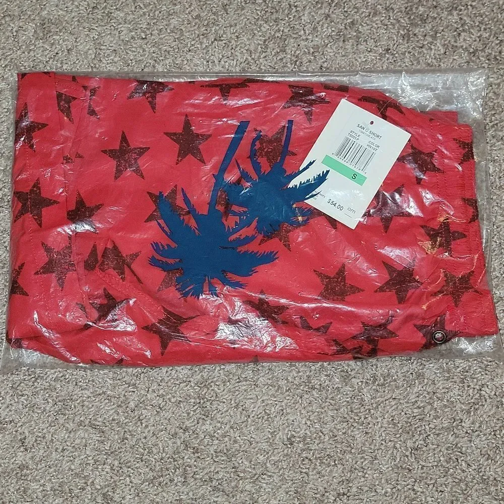 New Trunks Surf & Swim San O Short Lined Swim Trunks Tomato / Black Size S Small